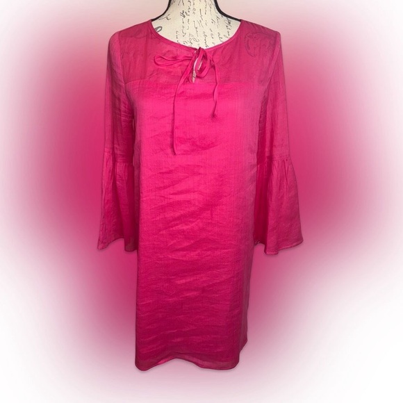 Bright Fuchsia Tie-Neck Shift Dress - Picture 2 of 2